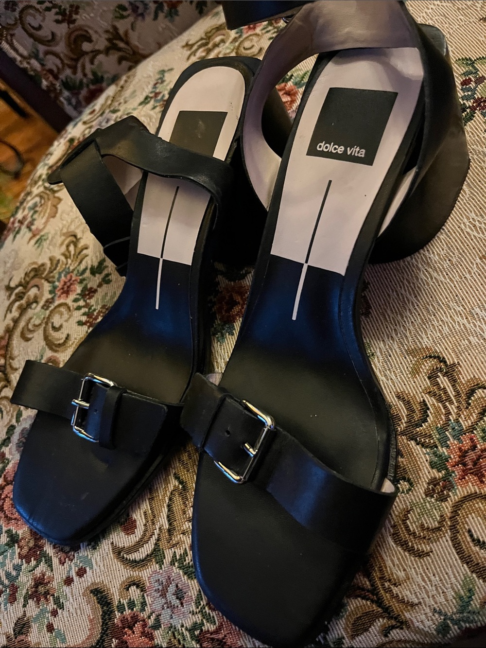 Dolce Vita Black Buckle Block Heel Sandals